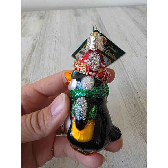 OWC old world perky penguin bird glass ornament glitter Xmas tree zoo - Picture 3 of 8